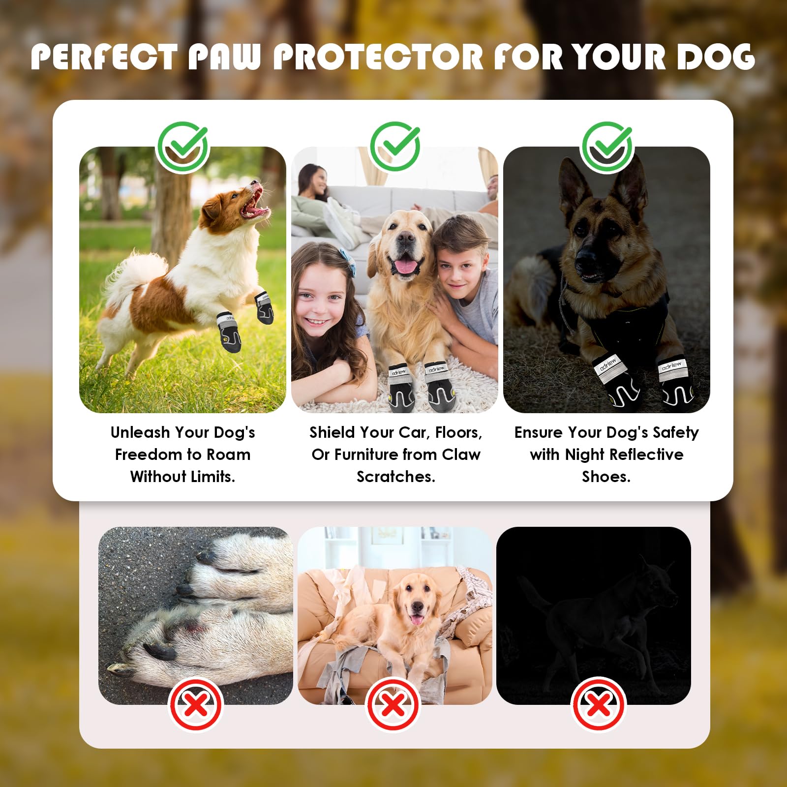 Odriew Dog Shoes Large Size Dogs, Medium Dog Booties-Dog Boots & Paw Protectors, 4Pcs Small Shoes For Dogs With Reflective Strip